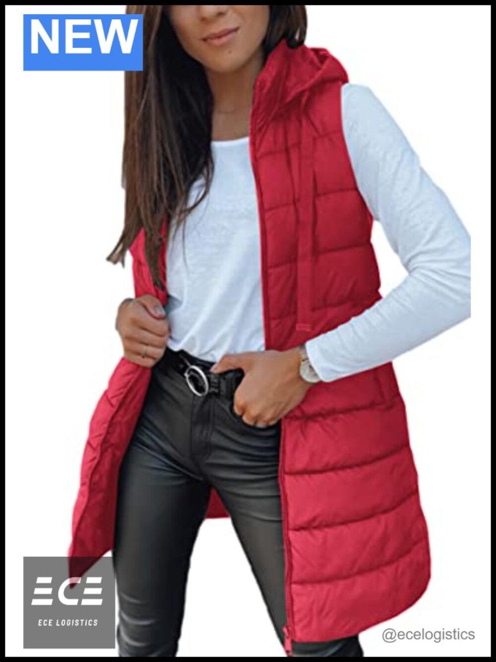 Women Long Sleeveless Hooded Puffer Vest Winter Outwear